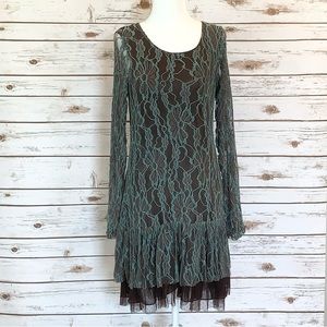 A'Reve Teal and Brown Lace/Tulle dress